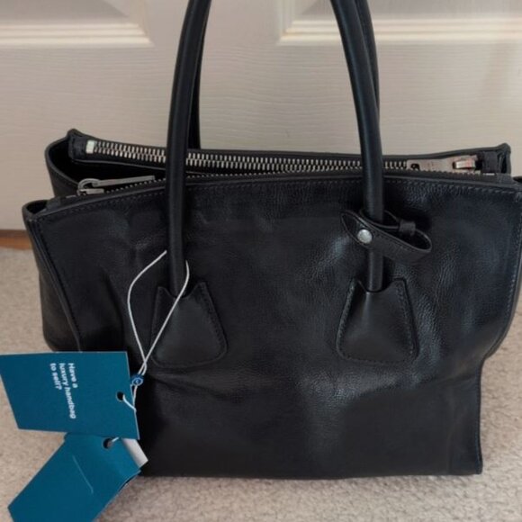 PRADA GALLERIA TWO WAY TOTE/CROSSBODY BLACK SILVER GUNMETAL HARDWARE EUC - Picture 3 of 12